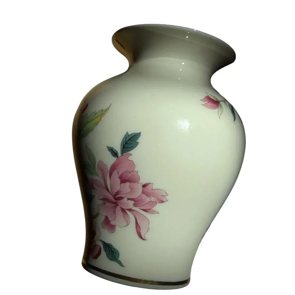 Lenox Vase Barrington Collection 1990s Floral White Pink Green Ceramic 5.75